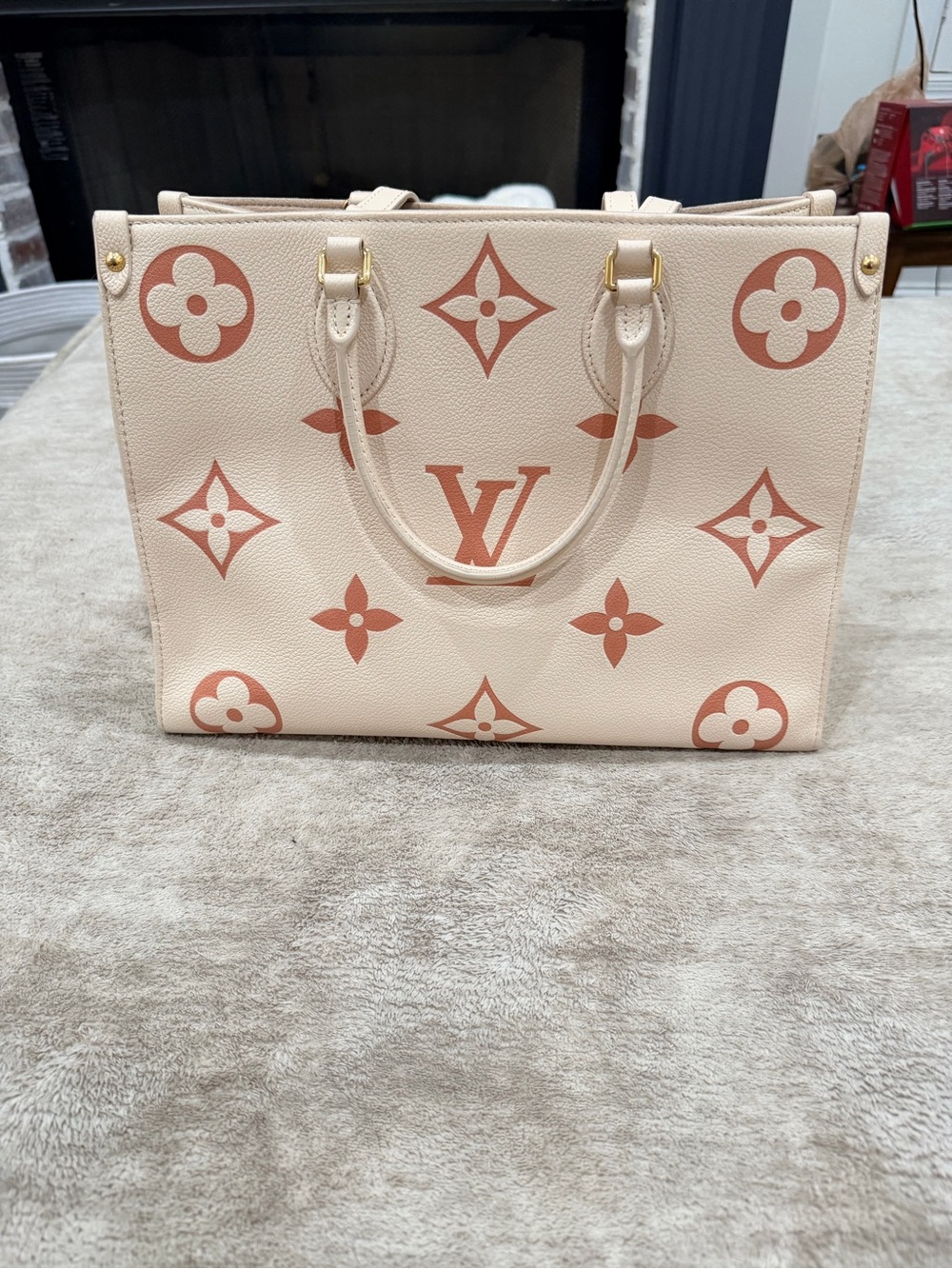 Louis Vuitton Cream & Coral Monogram Tote